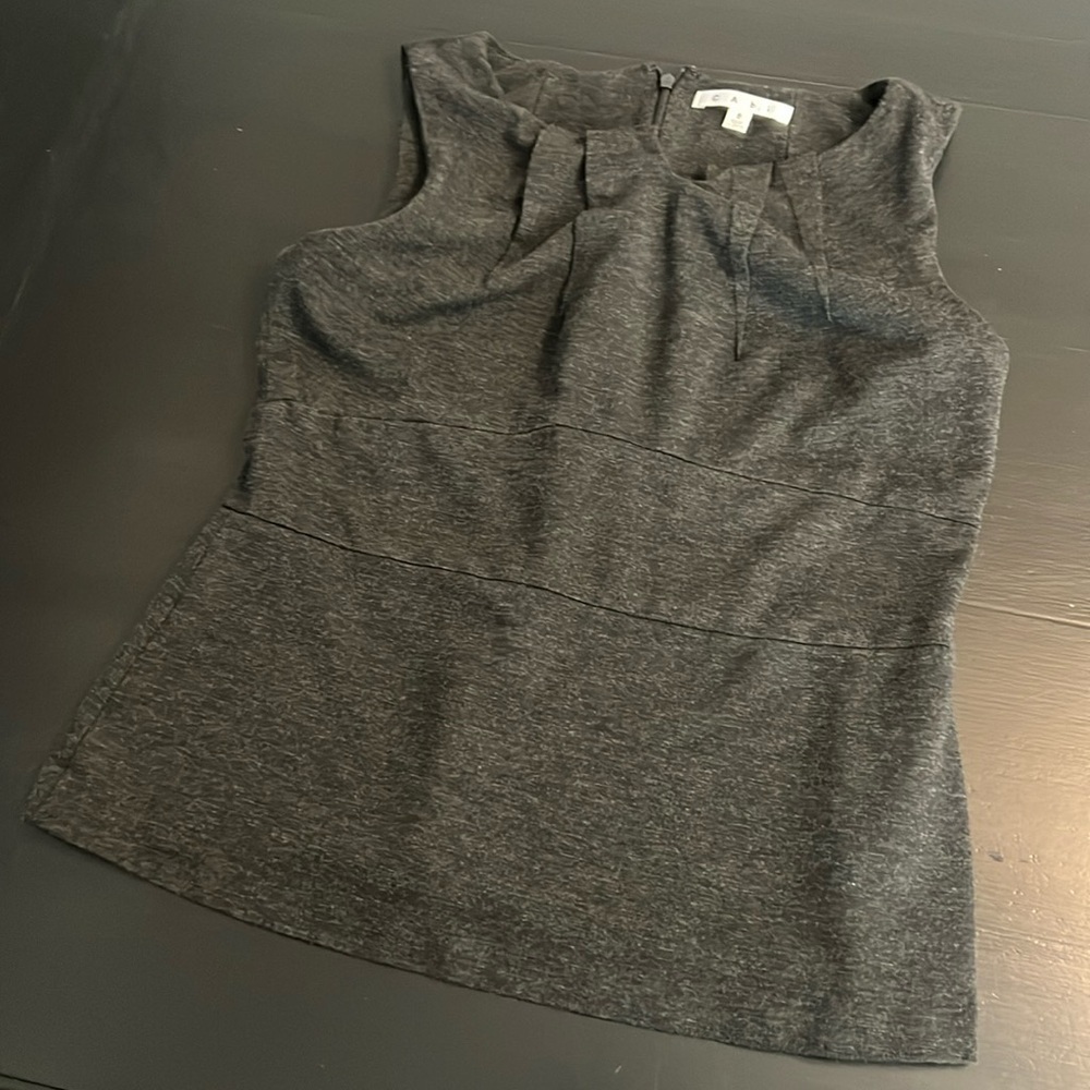 Cabi Womens Gray Sleeveless Pleated Neck Blouse Heathered Knit Top Size‎ 8